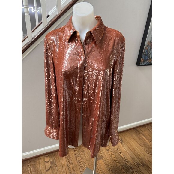 LAFAYETTE 148 NEW YORK Ruxton Sequins Button Down Shirt Size Medium - Picture 4 of 6